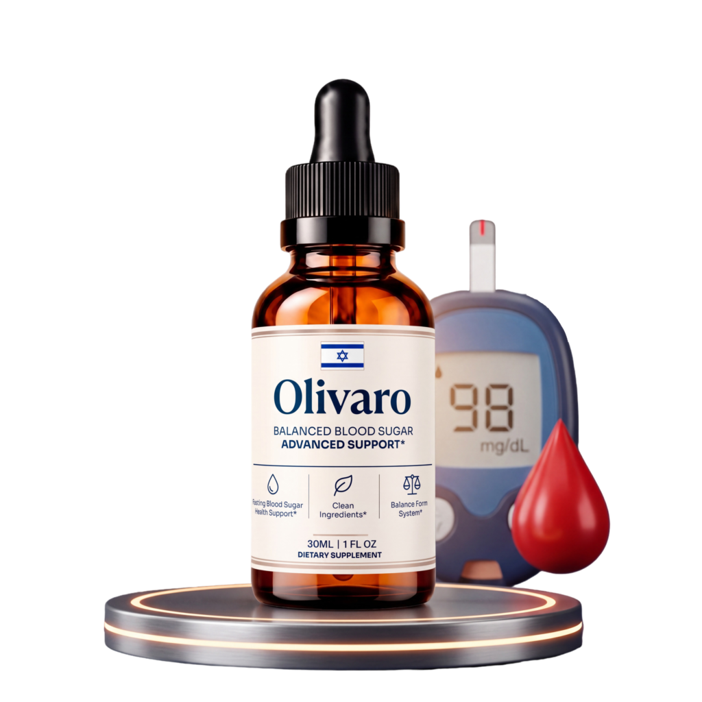 Olivaro liquid supplement bottle beside a glucose monitor